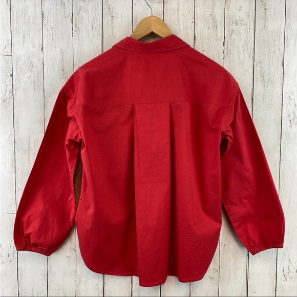 NEW!~$128•Sundry for Evereve•Cherry/Red•Saturday Poplin•Oversized Button Down•Sm - Picture 4 of 7